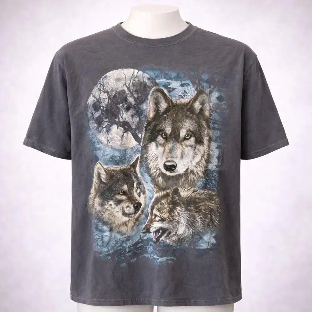 VTG Fruit of the Loom Wolves Nature Animal Graphic Shirt Large L Gray